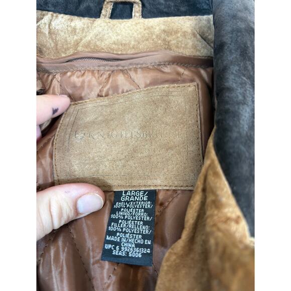 VINTAGE 90s Knightsbridge Faux Suede Jacket Mens Large Brown Barn Outdoor Retro - Picture 7 of 8